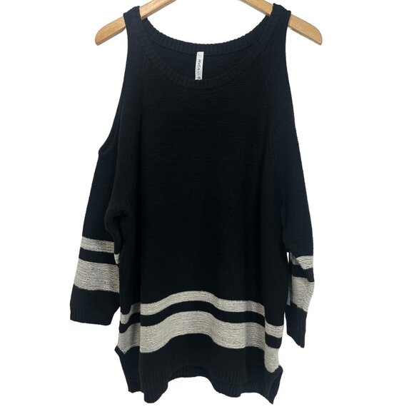 RVCA Sweater Top Womens L Cold Shoulder Colorblock Black Beige Knit Sweater Top - Picture 1 of 9
